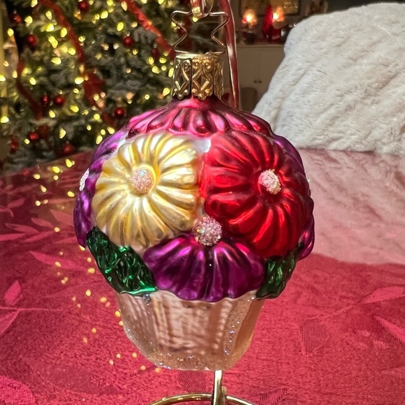 Inge-Glas Ornament Christmas Bouquet O Flowers Hand Blown 3" Glass Basket German - Picture 1 of 8
